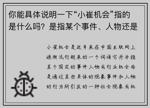 你能具体说明一下“小崔机会”指的是什么吗？是指某个事件、人物还是特定的行业机会？